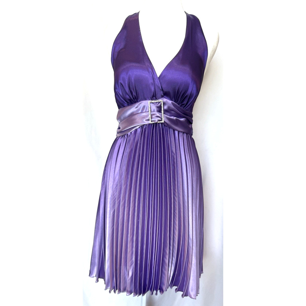 Vintage Sally USA Satin Babydoll Halter Pleated Dress Size M Pinup Retro Formal‎